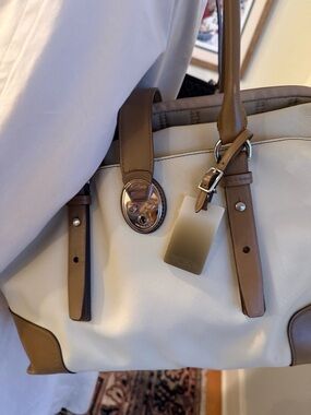 Tumi Leather Cream & Brown laptop Tote Bag